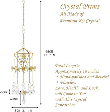 Sun Catchers with Crystals Indoor Window, Handmade Gold Plated Angel Suncatcher, Wind Chime Rainbow Maker Pendant
