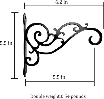 N+A Sunshine Iron Metal Hanging Planter Bracket, 2 Pack Wall Hooks for Hanging Birds Feeders, Latern, Wind Chimes, Coat, Decorative Indoor Outdoor (Black)