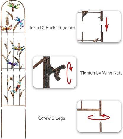 Set of 2 Dragonfly Metal Garden Trellis for Climbing Plants, Decorative Vegetables Flowers Vine Trellis for Outdoor Patio 60'' H x 11'' W