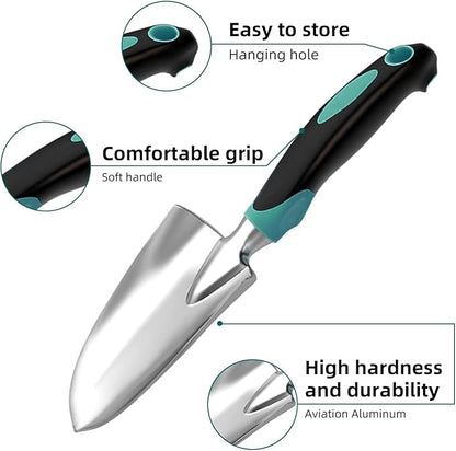 Gardening Tool, Heavy Duty Gardening Hand Tools for Gardener, Gardening Gifts for Women, Men, Heavy Duty Gardening Tools with Storage Tote Bag Non-Slip Rubber Grip, Aluminum Green Gardening Tool Set