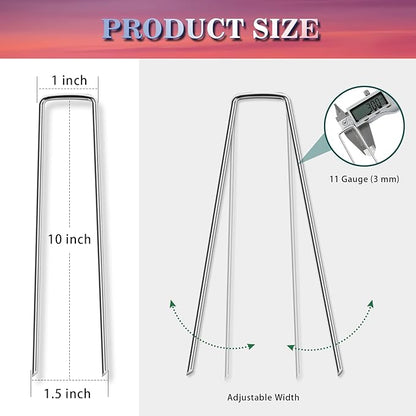 Gtongoko Landscape Staples 10 Inch 11 Gauge 50 Pack Garden Stakes Upgraded Tent Stakes Galvanized SOD Pins Ground Stakes Yard Stakes for Weed Barrier Fabric Ground Plant Cover Stakes Outdoor Décor