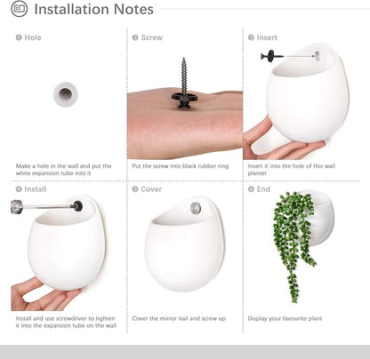 Dahey Wall Planters with Fake String of Pearls Plant Artificial Succulent Small Modern Ceramic Mounted Planter Round Hanging Wall Vase Display Holder for Indoor Garden Office Decor, Set of 2