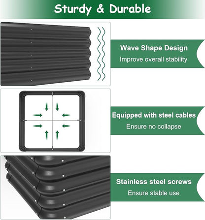 3x3x1 FT Raised Garden Bed with Steel Cable, Elevated PP Planter Box Stand for Gardening, Backyard Patio Ground Raised Bed for Planting Vegetables Flower Herb and Succulents, Black