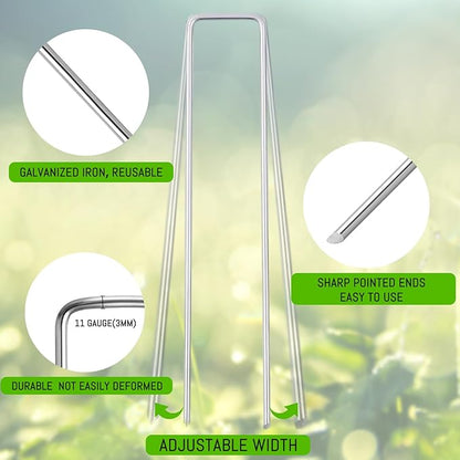 Cool Area 50PCS 6 Inches 11 Gauge Garden Stakes, Landscape Staples, Ground Stakes, Yard Stakes, U-Shaped Garden Staples for Securing Landscape Fabrics,Irrigation Pipes, Weed Barrier Fabric, Fences