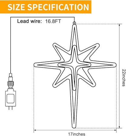 22" Bethlehem Star Outdoor Christmas Lights 90 LEDs Christmas Tree Lights Hanging Lights Mains Powered Polaris Christmas Decorations,Star of Bethlehem Lights for New Year Holiday Wedding Party Decor