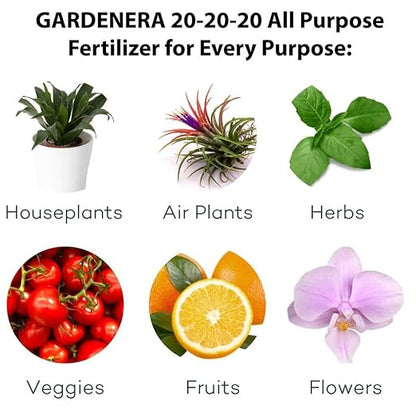 Premium 20-20-20 All-Purpose Soil Fertilizer by Gardenera - Ideal for Flowers, Plants, Vegetables, Fruit Trees and Lawns - 20 Quart