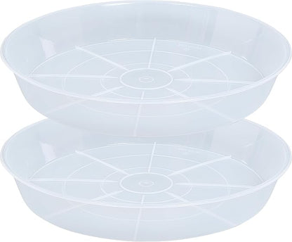 2 Pack Plant Saucer Drip Tray 13 14 inch, Large Heavy Sturdy Plastic Planter Flower Pot Saucers for Indoor Outdoor Garden, Plant Water Drip Trays for pots (14" 2Pack, Clear)