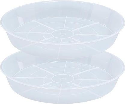 2 Pack Plant Saucer Drip Tray 17 inch, Large Heavy Sturdy Plastic Planter Flower Pot Saucers for Indoor Outdoor Garden, Plant Water Drip Trays for pots (17" 2Pack, Clear)