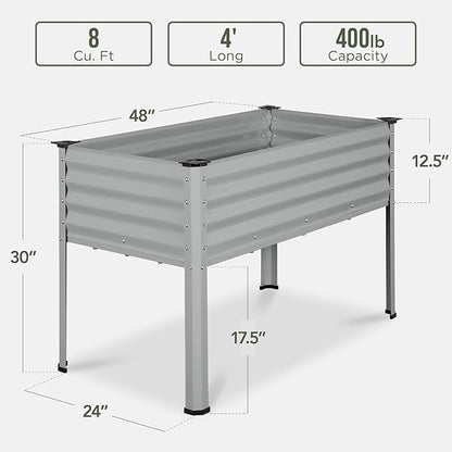 Best Choice Products 48x24x30in Galvanized Raised Garden Bed, Metal Elevated Planter Box, Vegetable Garden for Backyard, Patio, Balcony - Moonlight Gray