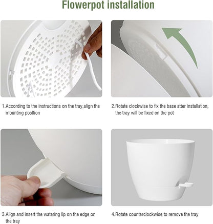 10 inch Self Watering Pots, 2 Pack Plastic Planters with Mesh Drainage Holes for Garden Plants and Flower, Plants Pots with Deep Reservoir for Indoor Outdoor Plants, White
