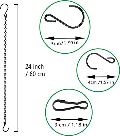 RIFNY Hanging Chains with Hooks, 15 Pieces 24 Inch Black Chain for Hanging Bird Feeders Planters Baskets Billboards Lanterns Wind Chimes Ornaments Outdoor/Indoor Use (24 inch 15pcs)