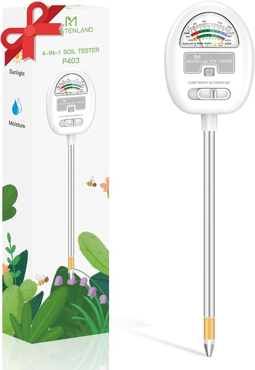 [Upgraded] Soil Moisture Meter, 4-in-1 Soil pH Tester, Moisture/Light/Nutrients/pH Meter for Gardening, Lawn, Farming, Indoor & Outdoor Plants Use, No Batteries Required, Gifts for Plants Lover