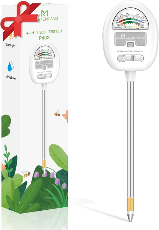 [Upgraded] Soil Moisture Meter, 4-in-1 Soil pH Tester, Moisture/Light/Nutrients/pH Meter for Gardening, Lawn, Farming, Indoor & Outdoor Plants Use, No Batteries Required, Gifts for Plants Lover