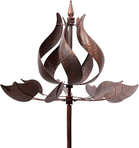 Tulip Wind Spinners Yard Garden - Large Copper Wind Sculptures & Spinners Outdoor Metal, Kinetic Yard Art Windmill Decor for Patio, Lawn (W24 x H73)