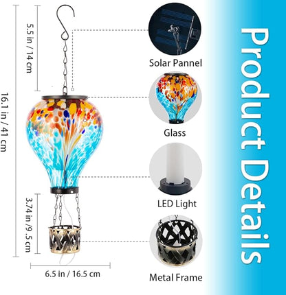 Solar Hot Air Balloon Lantern with Flame, Unique Hot Air Balloon Solar Lanterns with LED Candle Light, Waterproof Outdoor Lanterns Decor for Yard, Patio, Garden, Porch