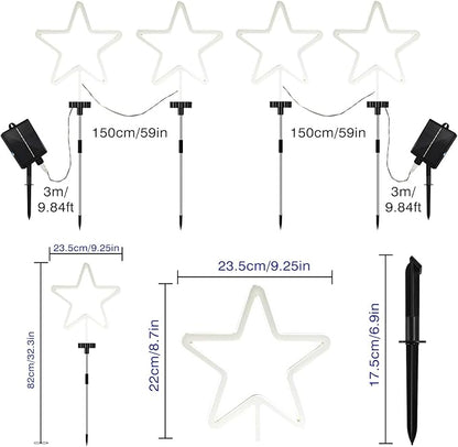 4 Pack Red White and Blue Solar Light Outdoor, 4th of July Decorations Patriotic Lights with Big LED Neon Star, Garden Stake Pathway Lights with 8 Modes for Independence Day Memorial Day Decor