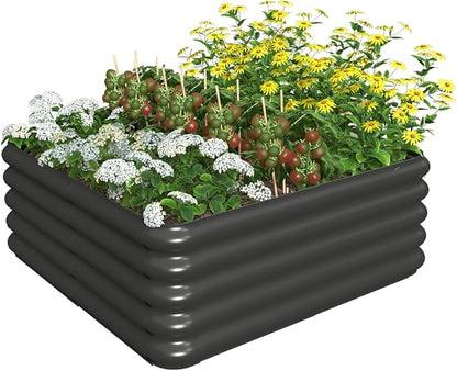 3.0x3.0x1.0ft Raised Garden Bed Kit, Rustproof PP Material Garden Box, Flower Bed with Tool-Free Assembly Design, Square Planter Boxes for Outdoor Plants Vegetables Flower Fruit Herb, Black