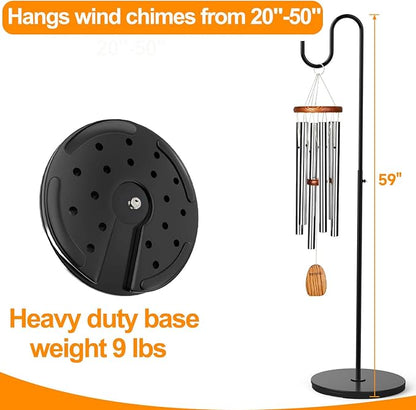 2 Pack Plant Stand Indoor Outdoor, Heavy Duty Wind Chime Holders, Hanging Plant Stand, 33" - 59" Adjustable Shepherds Hooks, Hold 16 lbs - Black