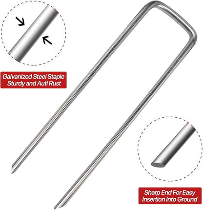 Landscape Staples 5 Inch 50 Pack,Garden Staples Galvanized Ground Stakes Anti-Rust Landscape Fabric Staples Garden Stakes for Irrigation Tubing, Fence, Weed Barrier, Ground Cover