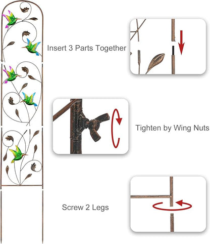 Set of 2 Hummingbird Metal Garden Trellis for Climbing Plants, Decorative Vegetables Flowers Vine Trellis for Outdoor Patio 60'' H x 11'' W