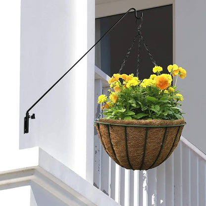 MIXXIDEA Heavy Duty Extended Reach Wall Mounted Deck Hook Wall Pole, Wall Bracket Direction and Length Adjustable Plant Bracket for Bird Feeders, Planters, Suet Baskets, Lanterns, Wind Chimes,Black