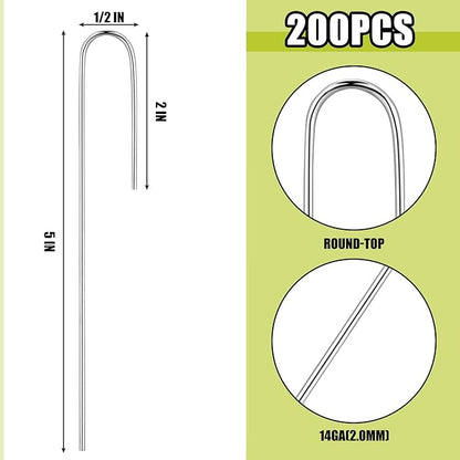 Pelopy 200 Pcs Irrigation Drip Tubing Landscape Staples 5 Inch J Shape Garden Stakes Galvanized Lawn Pins for Drip Tubing (Hold up to 1/2" Drip Tubing)