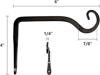 Mkono Hanging Plant Bracket 6 inch Metal Wall Plant Hook Decorative Plant Hanger for Bird Feeders, Planters, Lanterns, Wind Chimes, Home Decor Indoor Outdoor 2 Pack, Black