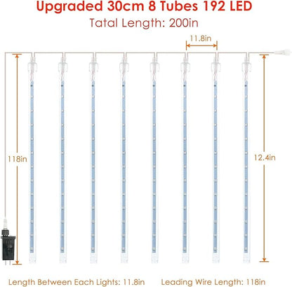 EXF 2-Pack Meteor Shower Lights Outdoor Waterproof, Rain Drop Christmas Light Total 384 LED 30cm 16 Tubes Snow Cascading String Lights Plug in for Xmas Tree Wedding Party Garden Décor (Red and Green)