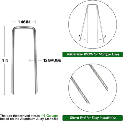 Landscape Staples 4 Inch 50 Pack 12 Gauge, Garden Staples Galvanized Ground Stakes Anti-Rust Landscape Fabric Staples Garden Stakes for Irrigation Tubing, Fence, Weed Barrier, Ground Cover