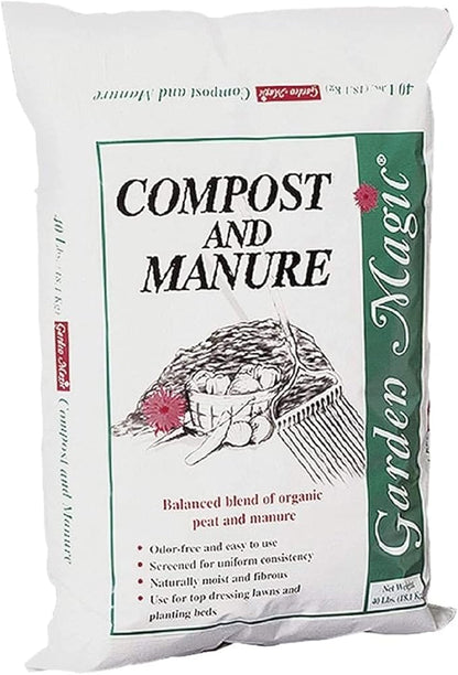 Compost and Manure Blend for Fertilizing Potting Soil Amendment in Planters, Raised Beds, and More, 40 Pound Bag, 4 Pack