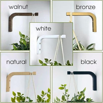 2-Piece Set of Plant Hooks for Wall 6 inch - Mounted Wooden Plant Hook - Indoor and Outdoor Bracket Plant Hanger for Planters, Lanterns, Bird Feeders, Patio Decorations (White)