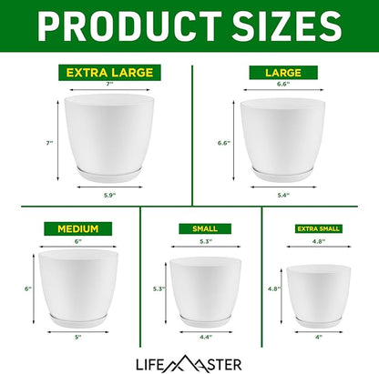 Eco Friendly Plant Pot Set -5-Pack Home Decor Flower Indoor and Outdoor Plastic Pots with Drainage Holes, Assorted Sizes (7", 6.6", 6", 5.3", 4.8") - Stackable Garden Versatile Planters