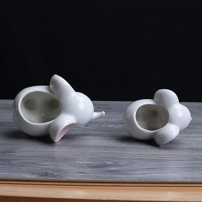 Ogrmar 2PCS Elephant Plant Window Boxes Cute Elephant Flower Pot/Modern White Ceramic Succulent Planter Pots/Tiny Flower Plant Containers Animal Decor
