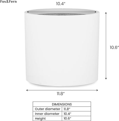 Fox & Fern Large 12 Inch Plant Pot with Hidden Saucer — Premium Lightweight Fiberstone Matte White Self Watering Planter with Seamless Saucer; Indoor & Outdoor Use; Weather Resistant & UV Resistant