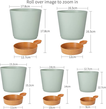 GARDIFE Plant Pots 7/6.5/6/5.5/5 Inch Self Watering Planters with Drainage Hole, Plastic Flower Pots, Nursery Planting Pot for All House Plants, African Violet, Flowers, and Cactus,Green