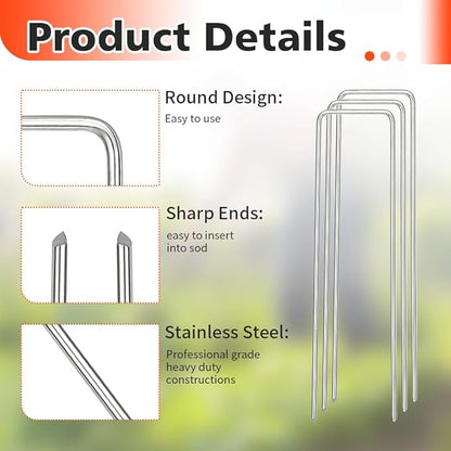 Landscape Staples, 50 Pcs Galvanized Garden Stakes, U-Shaped Tent Stakes, 6 Inch 11 Gauge Plant Cover Stakes, Anti-Rust Ground Sod Pins Yard Stakes for Landscape Weed Barrier Irrigation Tubing