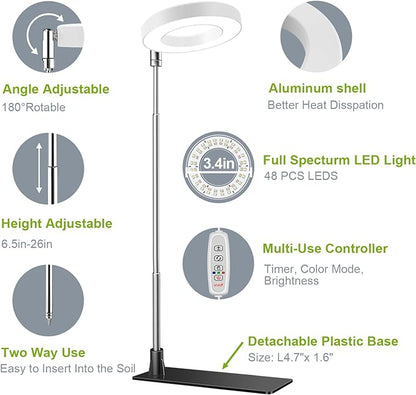 Grow Lights for Indoor Plants, Full Spectrum Halo Growing lamp with Detachable Base, Height Adjustable, 3 Colors, 10 Dimming, Automatic Timer, Plant Light for Succulents Small Plants