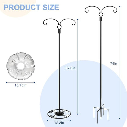 Liitrton 62.6 Inch Shepherds Hooks for Outdoor, Adjustbale Double Shepherds Hooks Hummingbird Feeder Stand Bird Feeder Pole Wind Chime Stand with Round Base, 4 Prongs Base and Water Weight Bag