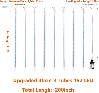 EXF 2-Pack Christmas Decorations Light Outdoor, Meteor Shower Lights 16 Tubes 384 LEDs Indoor Outdoor Rain Drop String Lights for Xmas Tree Roof (Blue)