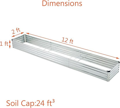 12x2x1ft(2 Pack) Galvanized Raised Garden Bed,Outdoor Planter Box Metal Patio Kit Planting Bed for Vegetables Flowers and Succulents,Silver