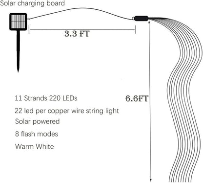 220 LED Solar Firefly Bunch Lights, 8 Flashing Modes, Fairy Copper Wire Waterproof String Lights, Decorative Vine Solar Watering Can Lights, Outdoor Garden Christmas Decor Lights (Warm White)