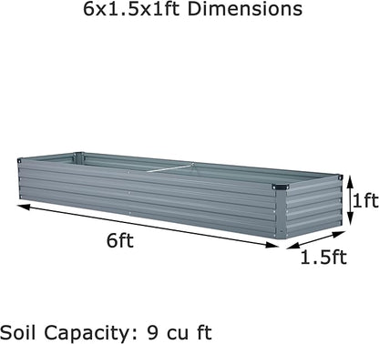 6x1.5x1ft(2 Pack) Galvanized Raised Garden Bed,Outdoor Planter Box Metal Patio Kit Planting Bed for Vegetables Flowers Herb,Grey