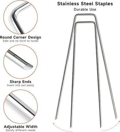6 Inch Galvanized Landscape Staples- 500 Metal Garden Stakes for Gardening -11 Gauge Anti-Rust Heavy-Duty Ground Sod Pins Yard Stakes for Weed Barrier Fabric Irrigation Tubing Hose