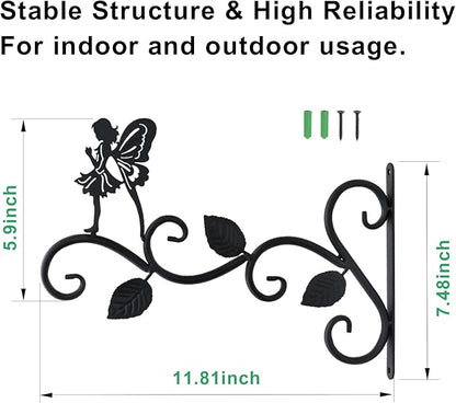 Hanging Plants Bracket 12" Angel Planter Outdoor Hooks Hangers for Flower Baskets Pot Bird Feeder Wind Chimes Lanterns Patio Garden Outdoor Indoor Metal Black, 4 Pack