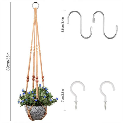 RIFNY Macrame Plant Hanger for 5 to 10 Inch Plant Pots, 35 Inch Woven Rope Hanger Kits with Hooks and Wood Beads, Hanging Planter Basket for Indoor Boho Home Decor (Brown, 3 Pack)