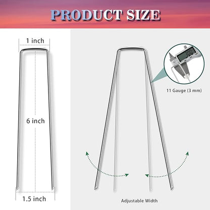 Gtongoko 50 Pack Galvanized Landscape Staples, Garden Stakes, Tent Stakes, Plant Cover Stakes 6 Inch Ground Stakes for Landscaping Securing Weed Barrier Fabric, Irrigation Tubing, Holding Fence