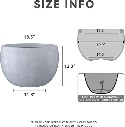 Kante 19.9" Dia Lightweight Concrete Outdoor Round Bowl Planter, Outdoor/Indoor Large Planters Pots with Drainage Hole for Garden Patio Balcony Deck Living Room, Slate Gray