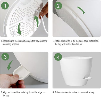 WOUSIWER 10 inch Self Watering Planters, 2 Pack Large Plastic Plant Pots with Deep Reservior and High Drainage Holes for Indoor Outdoor Plants and Flowers, White