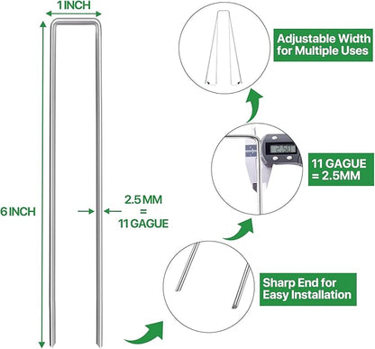 50 Pack 6 Inch Garden Stakes - Sturdy Landscape Staples with Metal Tarp Pins, Lawn Ground Stakes, Tent Stakes, and Yard Staples for Anchoring Sod, Landscape Fabric, and Irrigation Tubing