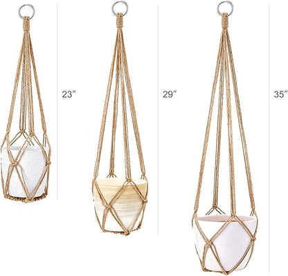 Dahey Macrame Plant Hanger Set of 3 with Hooks Indoor Hanging Planter Basket 35"/29"/23" Handmade Woven Cotton Rope Flower Pot Crochet Plant Holder Stand for Boho Home Decor No Tassels,Brown